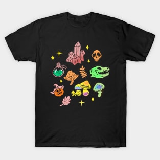 Spooky Halloween Autumn Pastel Goth Crystals, Pumpkins, Mushrooms T-Shirt